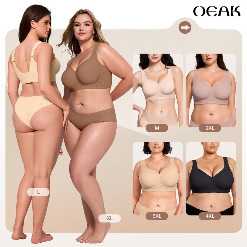 OEAK Womens Jelly Bras Full Coverage Wireless Supportive Bra Push up plus Size Comfort Soft No Underwire Seamless Comfortable Wireless T-Shirt Everyday Bras Wings