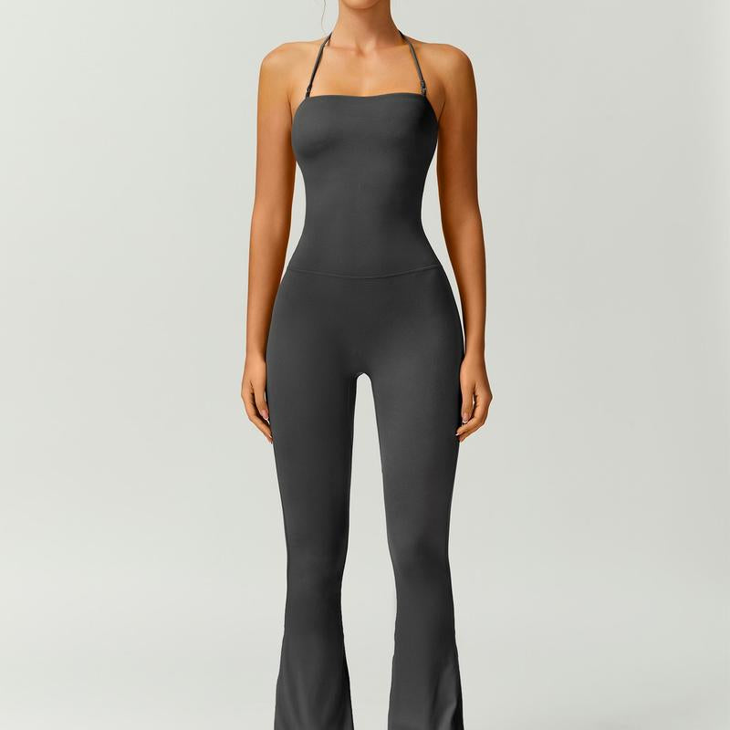 Timeoff Women'S Halter Neck Bodycon Flared Leg Jumpsuit – Stylish & Comfortable for Fitness & Fashion,Stylish & Comfortable Athleisure Outfit, Butt Lifting, High Waist Workout Gym Clothing Stretchable Activewear,Jumpsuit Women