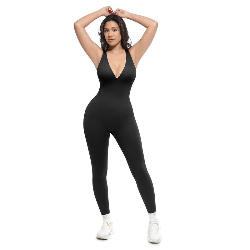 Shapellx Deep V Shapewear with Chest Support Breathable High-Waisted Tummy Control Jumpsuit