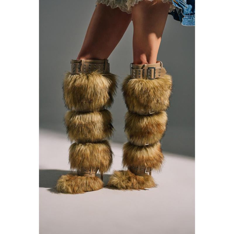AZALEA WANG AMALBERT BROWN MULTI FUR and BUCKLES BOOT
