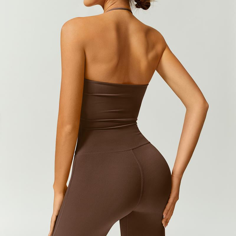 Timeoff Women'S Halter Neck Bodycon Flared Leg Jumpsuit – Stylish & Comfortable for Fitness & Fashion,Stylish & Comfortable Athleisure Outfit, Butt Lifting, High Waist Workout Gym Clothing Stretchable Activewear,Jumpsuit Women