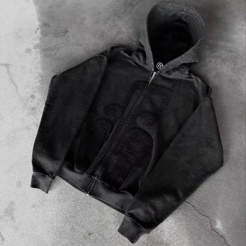 Music Connects Us Oversized Retro Zipper Hoodie Men Y2K American New Trend Harajuku Hip Hop Goth Casual Joker Couple Street Wear