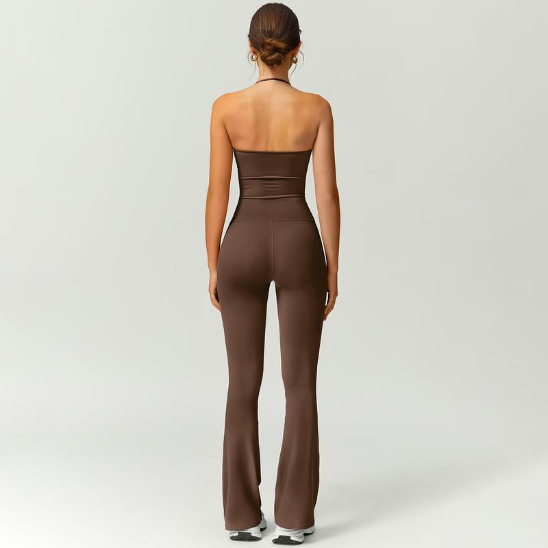 Timeoff Women'S Halter Neck Bodycon Flared Leg Jumpsuit – Stylish & Comfortable for Fitness & Fashion,Stylish & Comfortable Athleisure Outfit, Butt Lifting, High Waist Workout Gym Clothing Stretchable Activewear,Jumpsuit Women
