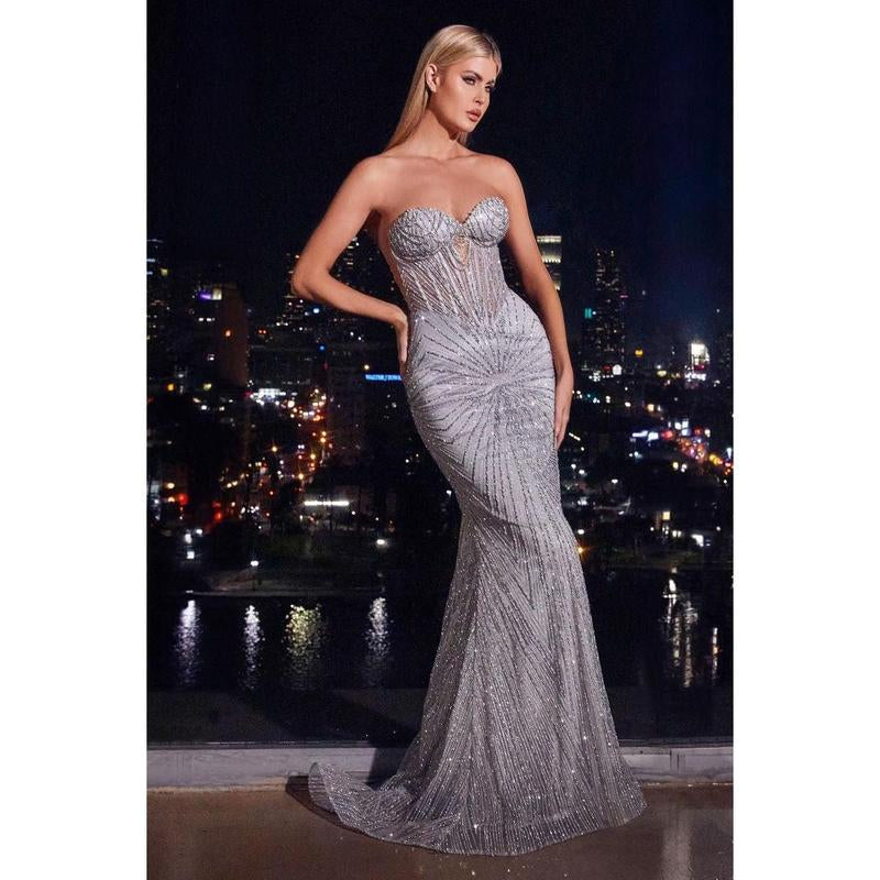 Alina Embellished Maxi Gown (Silver) Prom Dress Glamour Dress Size 2- 16
