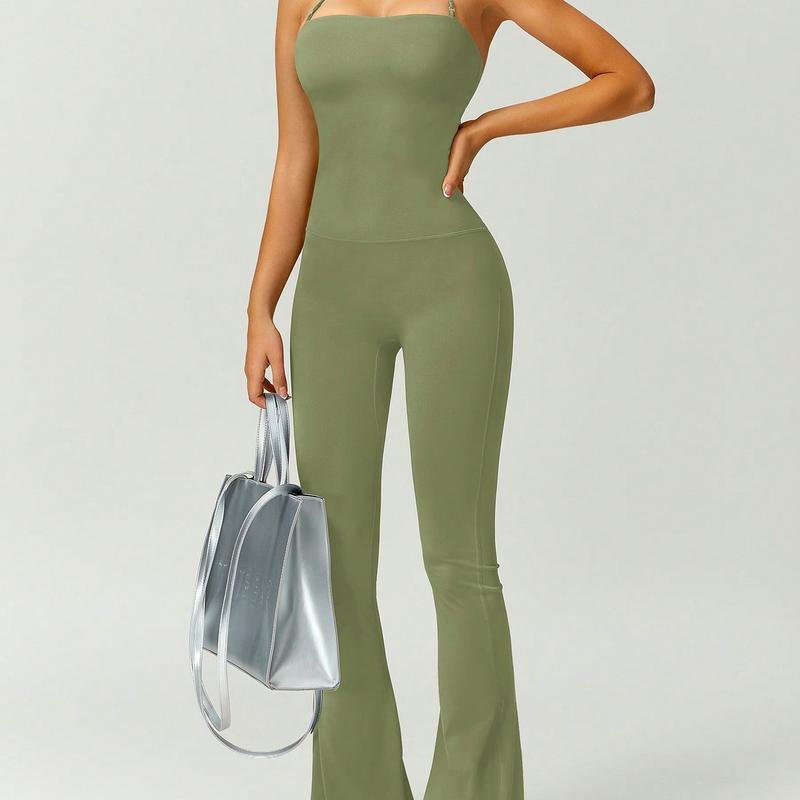 Timeoff Women'S Halter Neck Bodycon Flared Leg Jumpsuit – Stylish & Comfortable for Fitness & Fashion,Stylish & Comfortable Athleisure Outfit, Butt Lifting, High Waist Workout Gym Clothing Stretchable Activewear,Jumpsuit Women