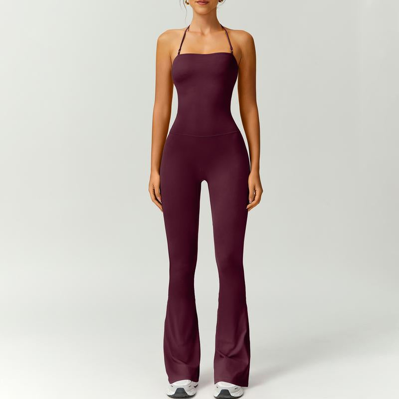 Timeoff Women'S Halter Neck Bodycon Flared Leg Jumpsuit – Stylish & Comfortable for Fitness & Fashion,Stylish & Comfortable Athleisure Outfit, Butt Lifting, High Waist Workout Gym Clothing Stretchable Activewear,Jumpsuit Women