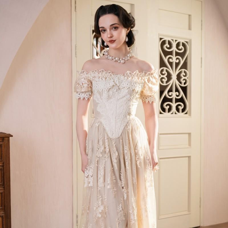 Snow Petal Tear Corset Dress-Luminavenus Dresses Casual Summer Floral Vintagedress Lacegown Ballroomaesthetic Romanticstyle Fairytalefashion Princessenergy Etherealvibes Photoshootoutfit Formal Women