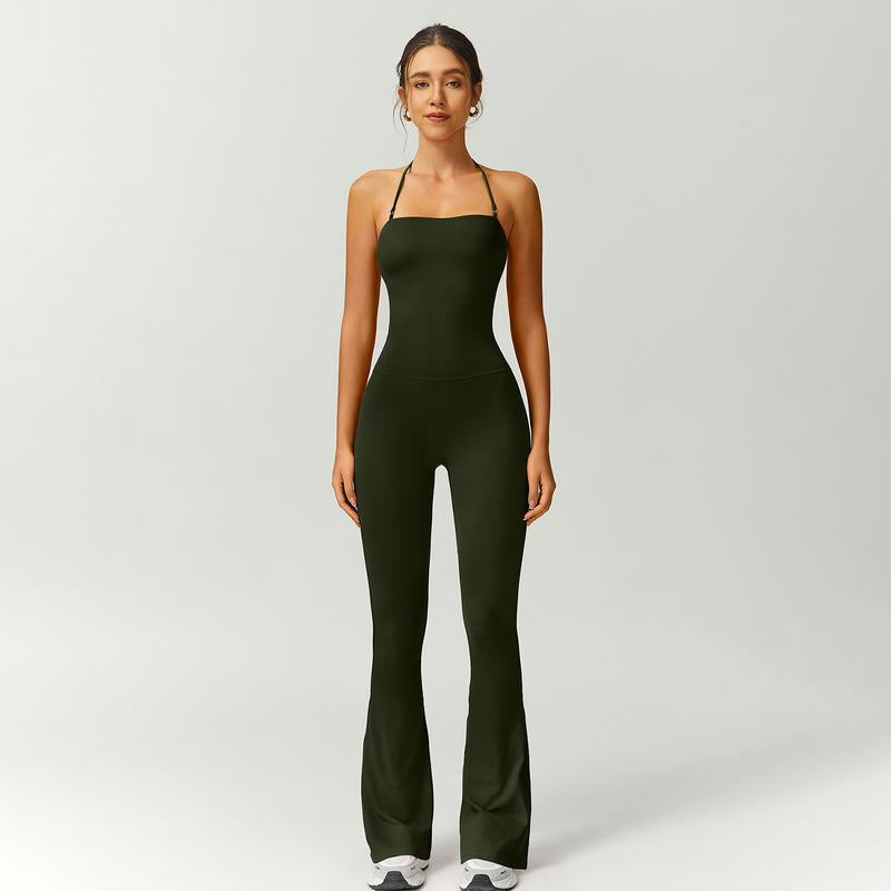 Timeoff Women'S Halter Neck Bodycon Flared Leg Jumpsuit – Stylish & Comfortable for Fitness & Fashion,Stylish & Comfortable Athleisure Outfit, Butt Lifting, High Waist Workout Gym Clothing Stretchable Activewear,Jumpsuit Women