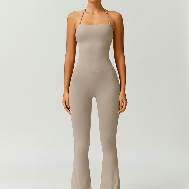 Timeoff Women'S Halter Neck Bodycon Flared Leg Jumpsuit – Stylish & Comfortable for Fitness & Fashion,Stylish & Comfortable Athleisure Outfit, Butt Lifting, High Waist Workout Gym Clothing Stretchable Activewear,Jumpsuit Women