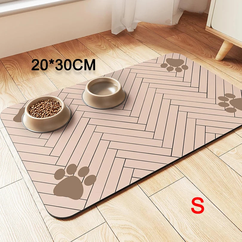 Premium Absorbent Pet Feeding Mat - Waterproof Rubber Backing for Dogs and Cats (20"x12", Striped Dark Gray)