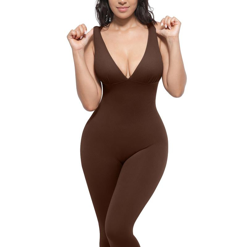 Shapellx Deep V Shapewear with Chest Support Breathable High-Waisted Tummy Control Jumpsuit