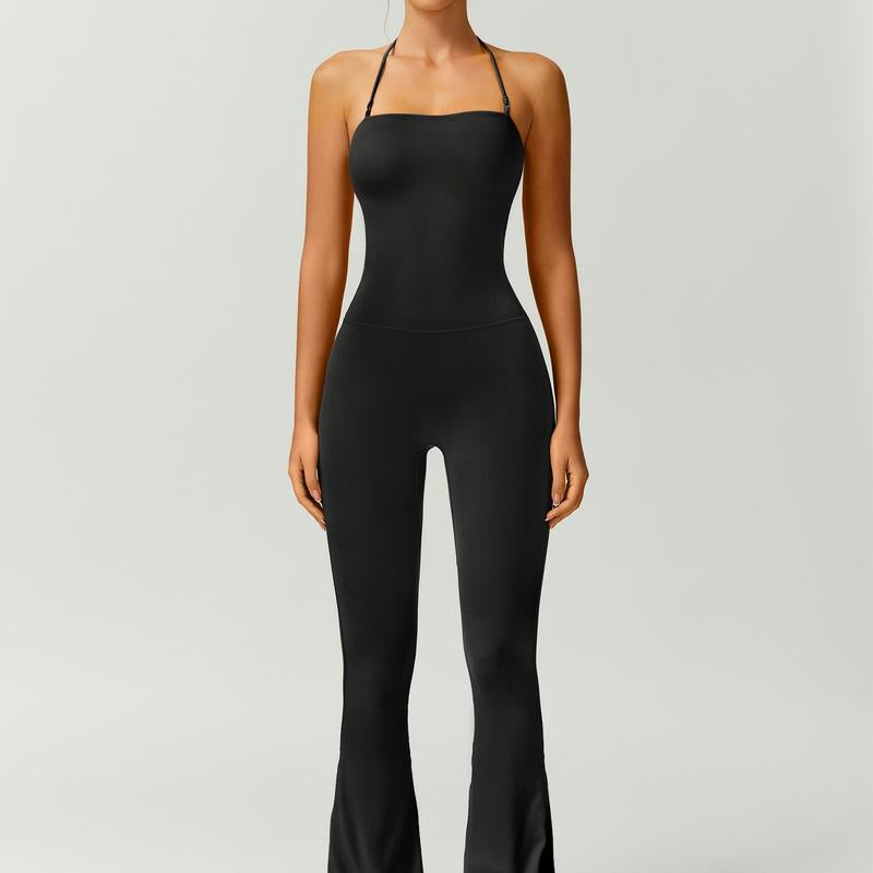 Timeoff Women'S Halter Neck Bodycon Flared Leg Jumpsuit – Stylish & Comfortable for Fitness & Fashion,Stylish & Comfortable Athleisure Outfit, Butt Lifting, High Waist Workout Gym Clothing Stretchable Activewear,Jumpsuit Women