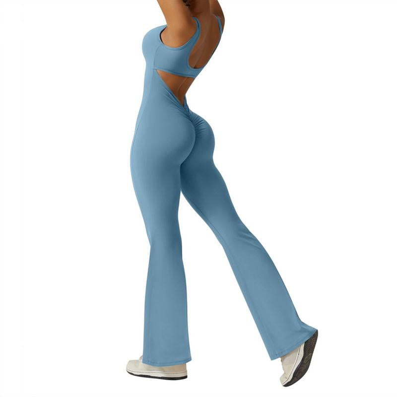 Vertvie Women Sleeveless Flare Jumpsuits Sexy Backless Tank Tops Bodycon Scrunch Butt Yoga Rompers Seamless Playsuit