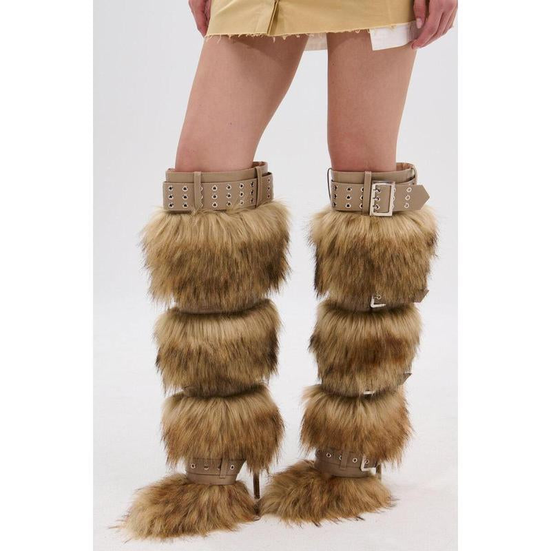 AZALEA WANG AMALBERT BROWN MULTI FUR and BUCKLES BOOT