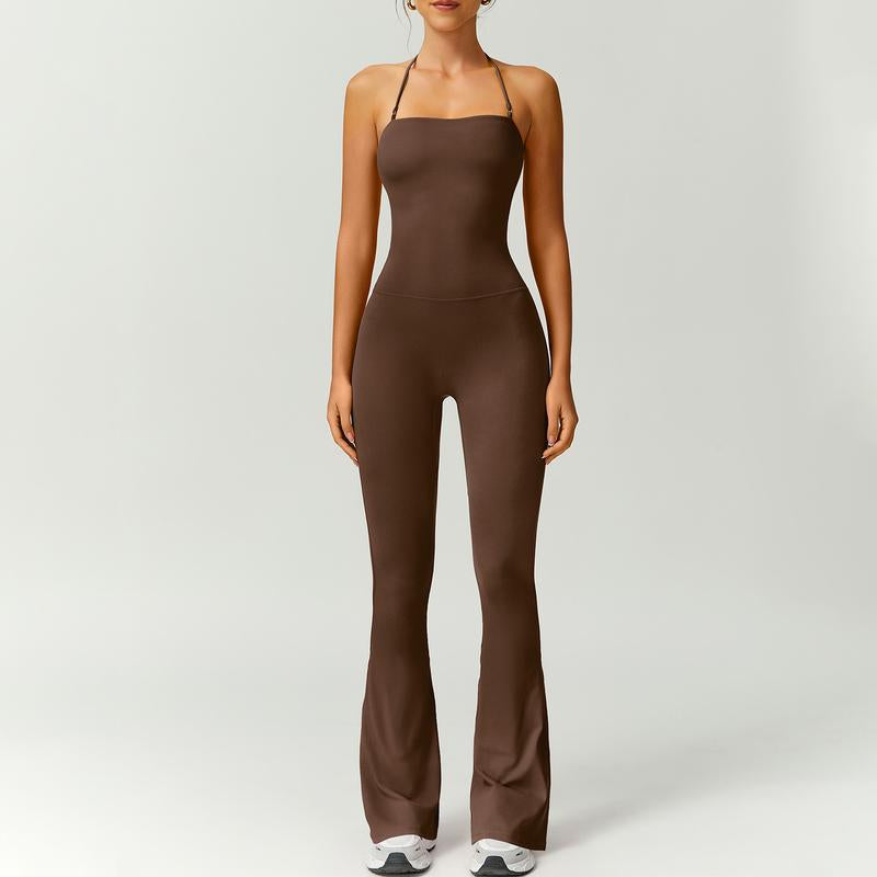 Timeoff Women'S Halter Neck Bodycon Flared Leg Jumpsuit – Stylish & Comfortable for Fitness & Fashion,Stylish & Comfortable Athleisure Outfit, Butt Lifting, High Waist Workout Gym Clothing Stretchable Activewear,Jumpsuit Women