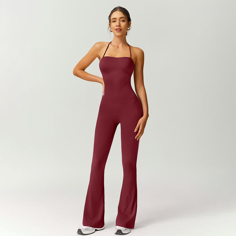 Timeoff Women'S Halter Neck Bodycon Flared Leg Jumpsuit – Stylish & Comfortable for Fitness & Fashion,Stylish & Comfortable Athleisure Outfit, Butt Lifting, High Waist Workout Gym Clothing Stretchable Activewear,Jumpsuit Women